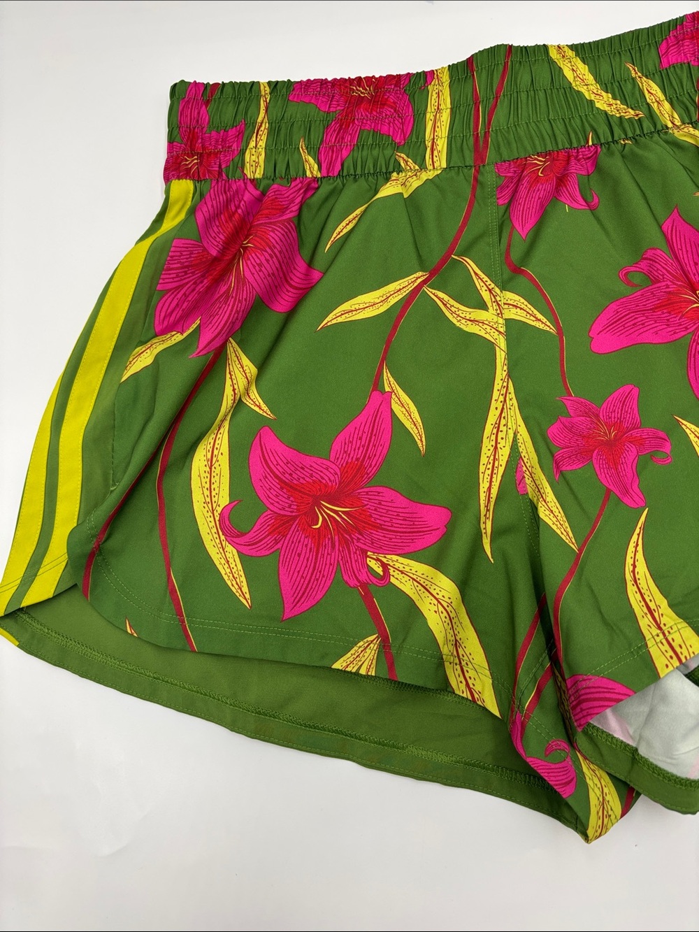 Adidas x Farm Rio Pacer Shorts in Crew Green/Magenta/Lime - Picture 3 of 7